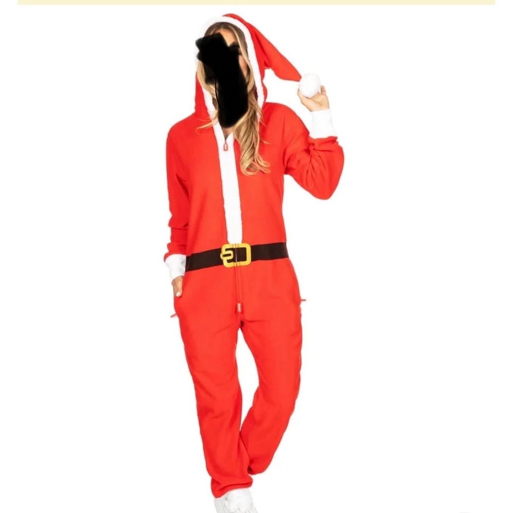 Tipsy Elves Womens Santa Jumpsuit With Fur Red Fleece Onesie XXL TE-WCJMP338XXL
